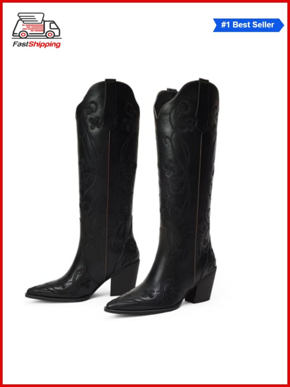 ✨ iiimmu Cowgirl Boots Women Knee High Faux Leather Western Boots